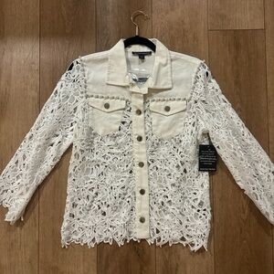 Boston Proper White Lace Jean Jacket